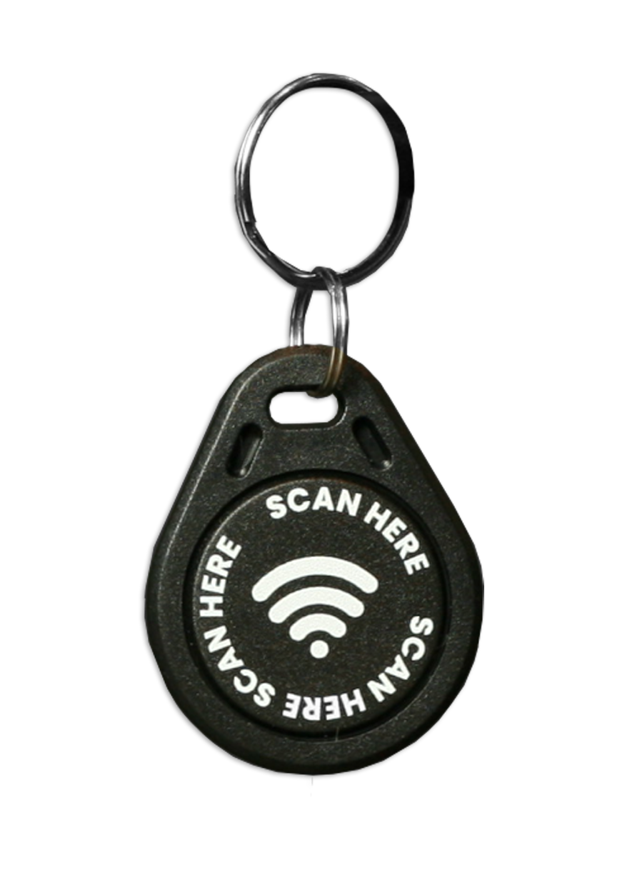 Contactless Black PVC Keyring With 'Scan Here' Wording