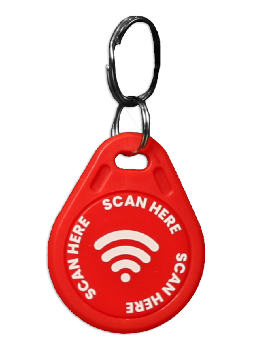 Contactless Red PVC Keyring With 'Scan Here' Wording